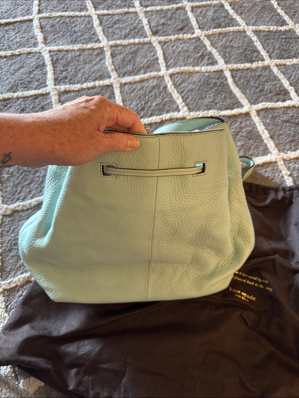 kate spade Light Blue Pebbled Leather Drawstring Shoulder Bag - Picture 2 of 5